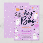ハロウィーンキュートピンク幽霊誕生日スポオクタキュラー 招待状 (正面/裏面)