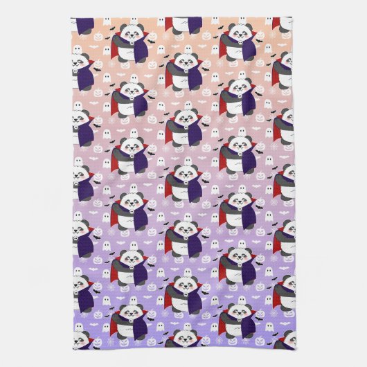 ハロウィーンキュートベビーパンダドラキュラヴァンパイア キッチンタオル (縦)