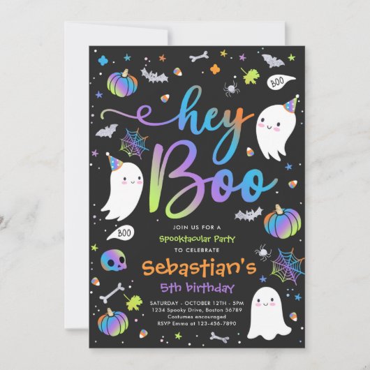 ハロウィーンキュートボーイ幽霊誕生日スポオクタキュラー 招待状 (正面)