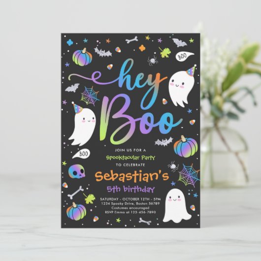 ハロウィーンキュートボーイ幽霊誕生日スポオクタキュラー 招待状 (スタンド正面)
