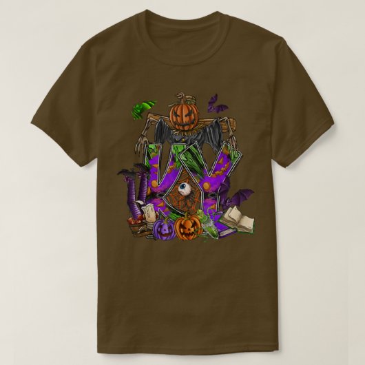 ハロウィーンキー、怖いカボチャの不気味かかし Tシャツ (デザイン正面)
