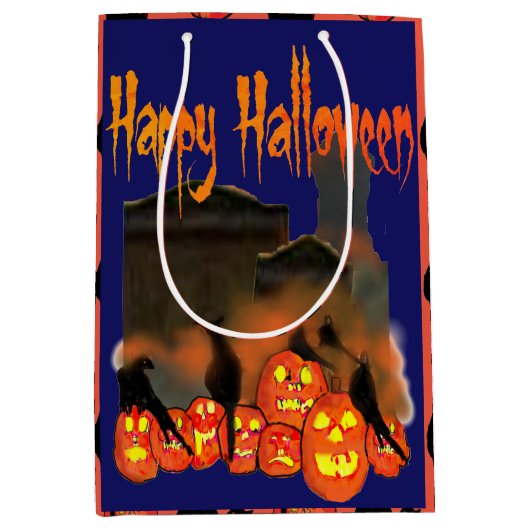 ハロウィーンギフトバッグとカボチャとブラックバード ミディアムペーパーバッグ (正面)