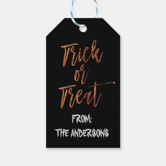 ハロウィーンギフトモダンラベルのトリックまたは治療 ギフトタグ (正面)