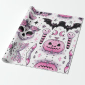 ハロウィーンギフトラップ、不気味な包装紙、魔女 ラッピングペーパー (アンロールド)