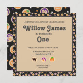 ハロウィーンクッキー誕生日パーティーの招待 ノートカード (正面/裏面)