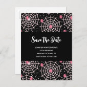 ハロウィーンクモの巣とクモのパターン日付を保存 インビテーションポストカード (正面/裏面)