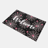 ハロウィーンクモの巣とクモの模様へようこそ ドアマット (アングル)