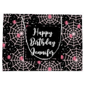 ハロウィーンクモの巣とクモの模様バートデイ ラージペーパーバッグ (裏面)