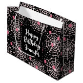 ハロウィーンクモの巣とクモの模様バートデイ ラージペーパーバッグ (正面アングル)