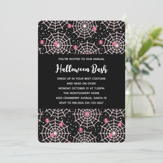 ハロウィーンクモの巣とクモの模様パーティー 招待状 (スタンド正面)