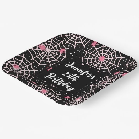 ハロウィーンクモの巣とクモの模様誕生日 ペーパープレート (傾斜あり)