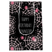 ハロウィーンクモの巣とクモの模様誕生日 ミディアムペーパーバッグ (裏面)