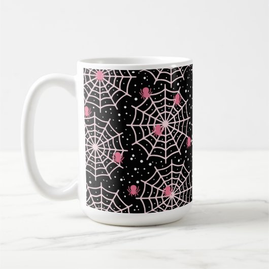 ハロウィーンクモの巣とクモの模様 コーヒーマグカップ (左)