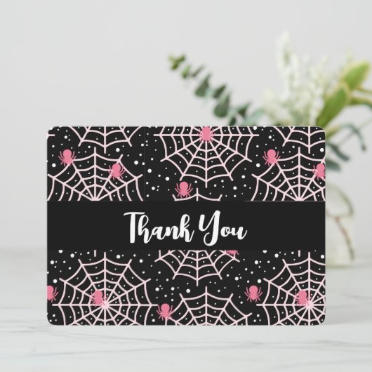 ハロウィーンクモの巣とクモの模様 サンキューカード (スタンド正面)