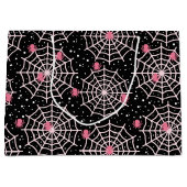 ハロウィーンクモの巣とクモの模様 ラージペーパーバッグ (正面)