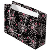 ハロウィーンクモの巣とクモの模様 ラージペーパーバッグ (正面アングル)