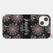 ハロウィーンクモの巣とクモの模様 iPhoneケース (裏面横)