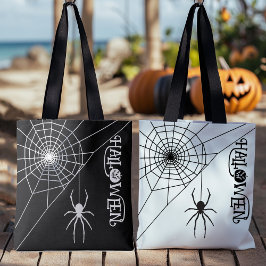 ハロウィーンクモの黒と白のバッグ トートバッグ