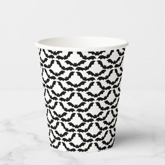 ハロウィーンクラウドコロニーのこうもりの白黒に浮かぶ 紙コップ (正面)