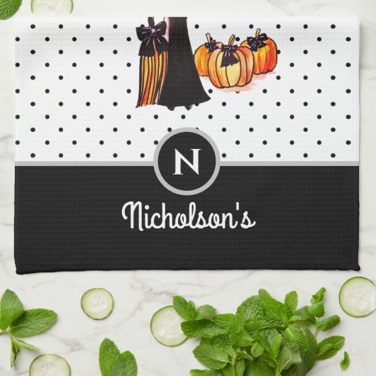 ハロウィーンクラシックエレガントロングブラックドレスファッション キッチンタオル (折り畳み)