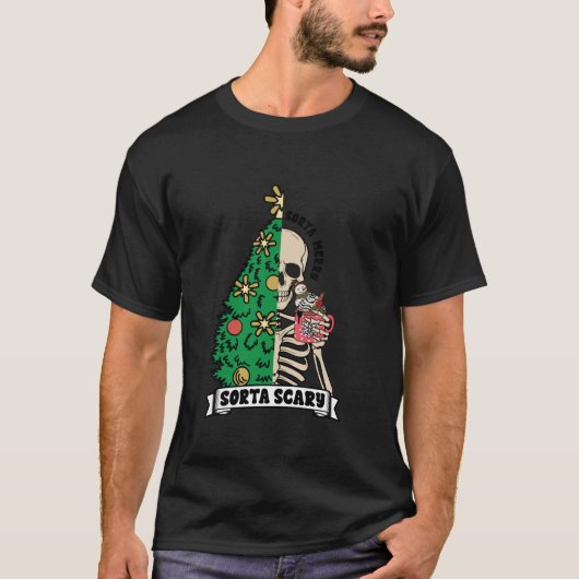 ハロウィーンクリスマススケルトンメリーソルタ怖いXma Tシャツ (正面)