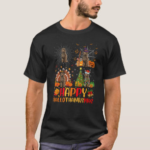 ハロウィーンクリスマストイプードルドグハロサンクスマス Tシャツ