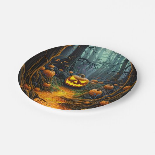 ハロウィーンクリーミーハロウィーンのカボチャのちょうちんカボチャ ペーパープレート (アングル)