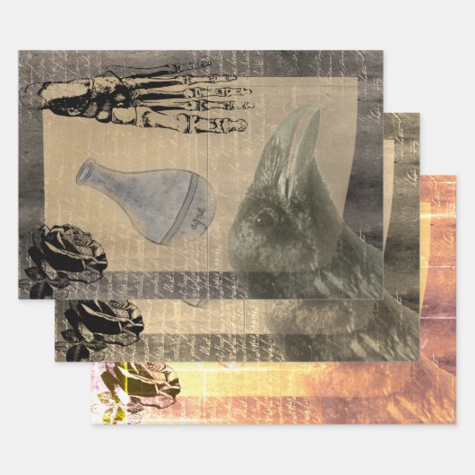 ハロウィーンクリームクロウヴィンテージエフェメラ ラッピングペーパーシート (セット)