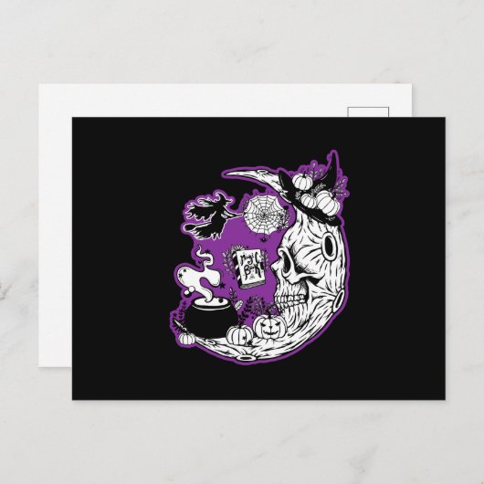 ハロウィーンクレセントムーンウィッチスカル ポストカード (正面/裏面)