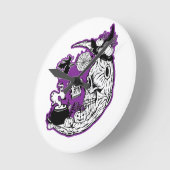 ハロウィーンクレセントムーンウィッチスカル ラウンド壁時計 (傾斜)