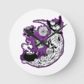 ハロウィーンクレセントムーンウィッチスカル ラウンド壁時計 (正面)