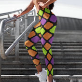 ハロウィーンクローバーパターンオレンジパープルグリーン レギンス