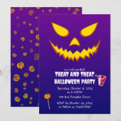 ハロウィーングリニング顔ハロウィーンのカボチャのちょうちんパンプキン 招待状 (正面/裏面)