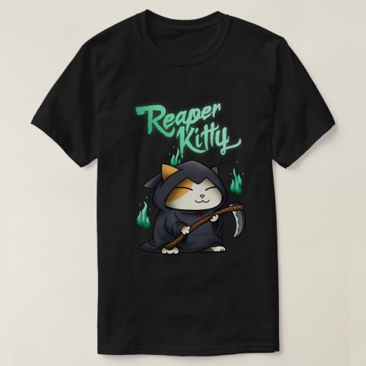 ハロウィーングリムリーパー子猫 Tシャツ (デザイン正面)