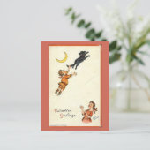 ハロウィーングリーティングボーイブラックキャットテールヴィンテージ ポストカード (スタンド正面)