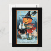 ハロウィーングリーティングヴィンテージカボチャ魔女 ポストカード (正面/裏面)