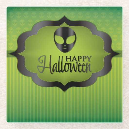 ハロウィーングリーンエイリアン ガラスコースター (正面)