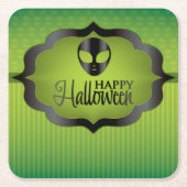 ハロウィーングリーンエイリアン スクエアペーパーコースター (正面)