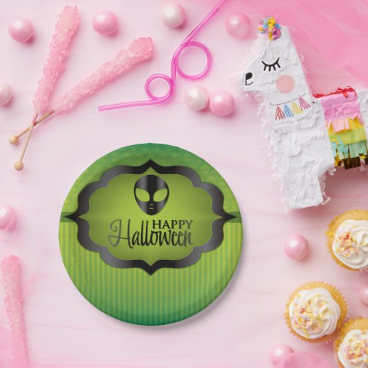 ハロウィーングリーンエイリアン ペーパープレート (パーティー)