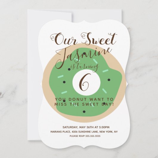 ハロウィーングリーンパンプキンスプリンクルドーナツ誕生日 招待状 (正面)