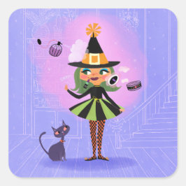 ハロウィーングリーンヘアウィッチラベンダー&ピンク スクエアシール