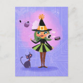 ハロウィーングリーンヘアウィッチラベンダー&ピンク ポストカード (正面)