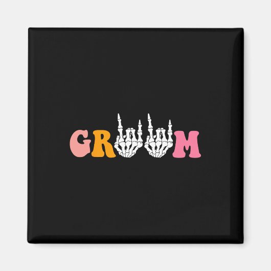 ハロウィーングルームブライドスケルトン結婚ハンドズバチェル マグネット (正面)