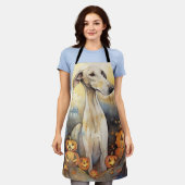 ハロウィーングレイハウンドとカボチャ怖い エプロン (着用した状態)