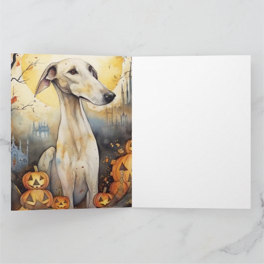 ハロウィーングレイハウンドとカボチャ怖い カード (内部)