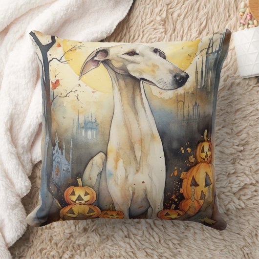 ハロウィーングレイハウンドとカボチャ怖い クッション (ブランケット)