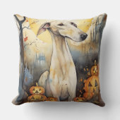 ハロウィーングレイハウンドとカボチャ怖い クッション (正面)