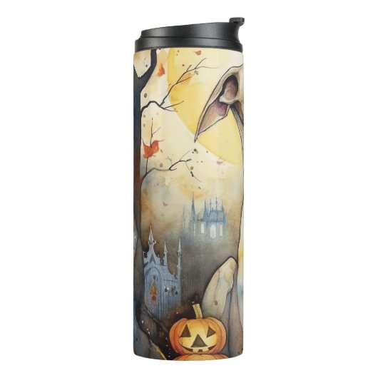 ハロウィーングレイハウンドとカボチャ怖い タンブラー (回転左)