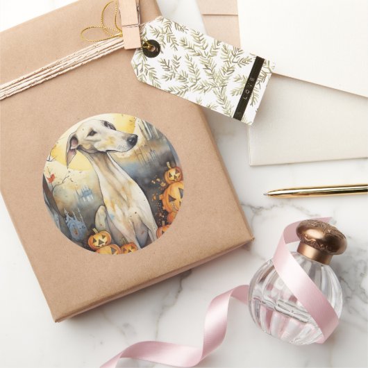 ハロウィーングレイハウンドとカボチャ怖い ラウンドシール (ギフト)