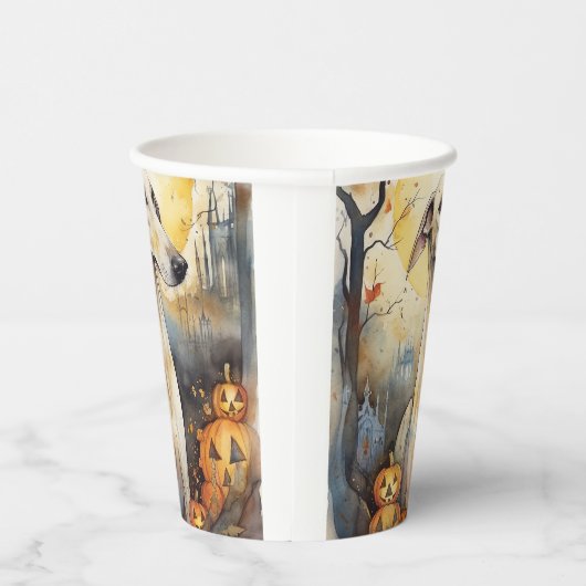 ハロウィーングレイハウンドとカボチャ怖い 紙コップ (右)